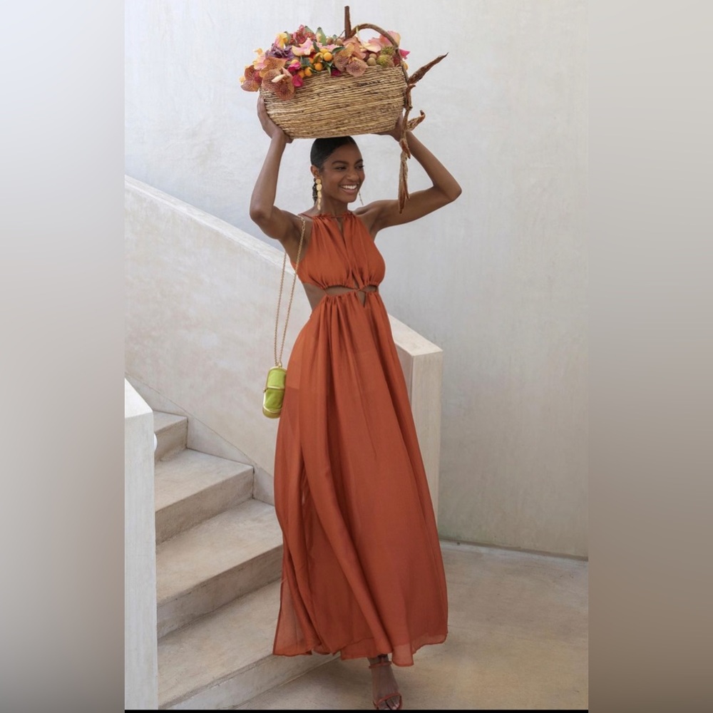 Cult Gaia Orange Amber Thera Cut-Out Maxi Dress Gown, Size Large - Picture 4 of 11